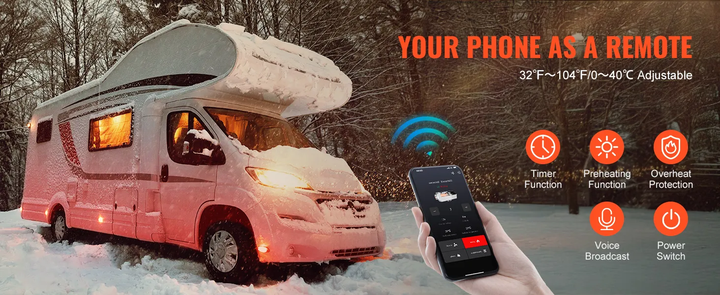 VEVOR Diesel Air Heater 12V/24V 8KW Bluetooth APP Remote Control for Outdoors