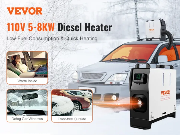 VEVOR 5-8KW Diesel Heater, Diesel Air Heater All in One with Remote Control and LCD Screen, Fast Heating Low Noise, Portable Diesel Heater for Truck Van RV Trailer Camper and Indoors