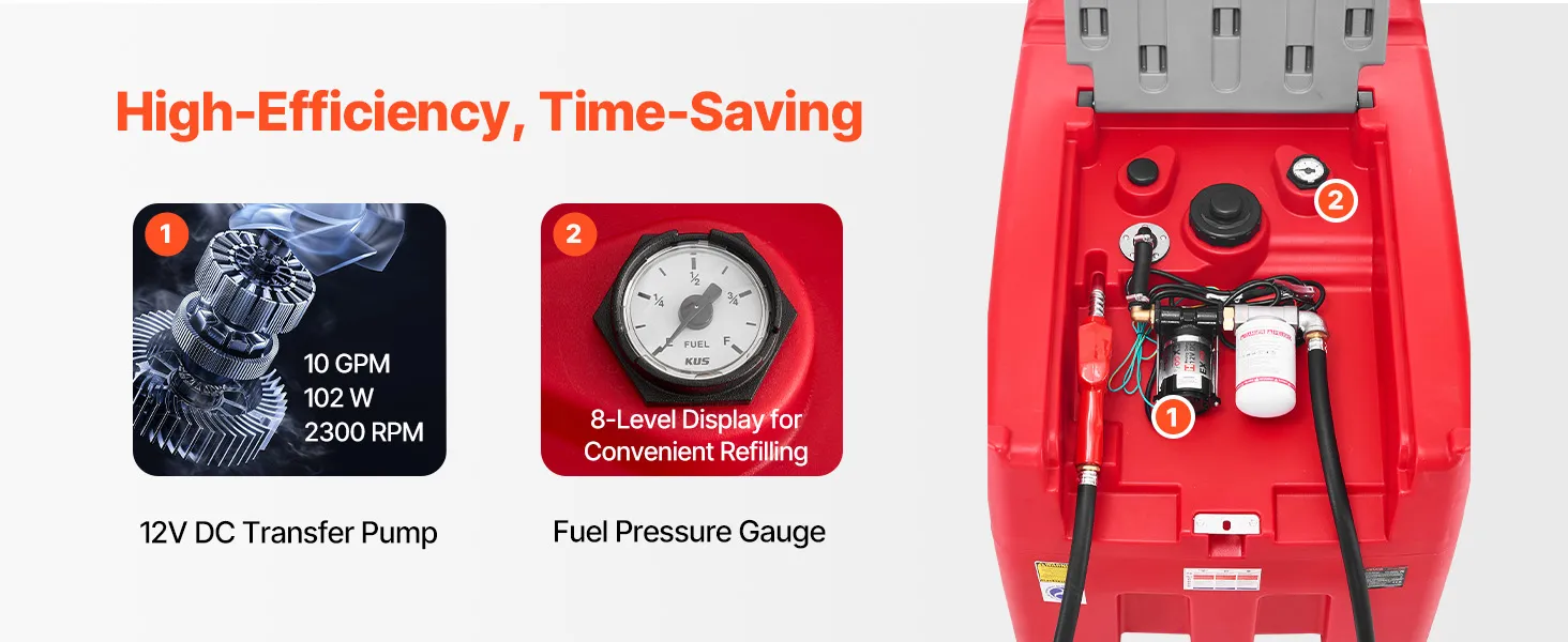 VEVOR Portable Diesel & Gasoline Tank, 116 Gallon, 10 GPM Flow Rate, Diesel Fuel Tank with 12V Electric Transfer Pump, 13.1ft Hose, Auto Fueling Nozzle, Transfer Tank for Easy Fuel Transportation, Red