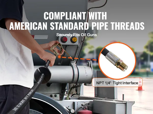 VEVOR fuel hose reel fits oil guns and complies with american standard pipe threads. npt 1/4" tight interface.