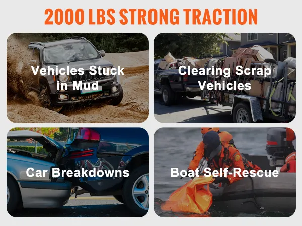 2000 lbs VEVOR hand winch for vehicles stuck in mud, clearing scrap, car breakdowns, boat self-rescue.