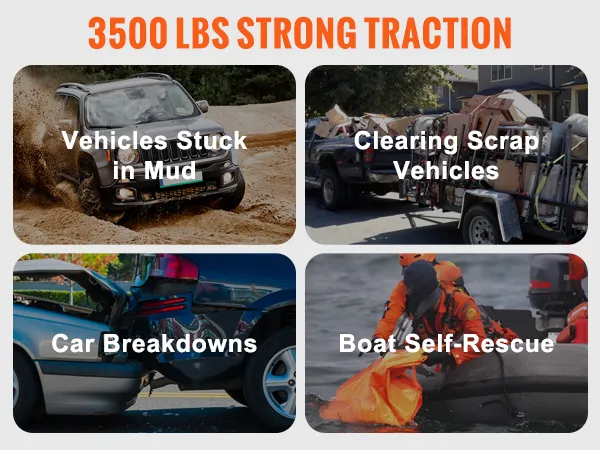 VEVOR hand winch, 3500 lbs strong traction for vehicles stuck in mud, clearing scrap, and boat self-rescue.
