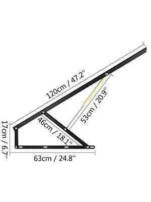 VEVOR bed lift mechanism dimensions document.