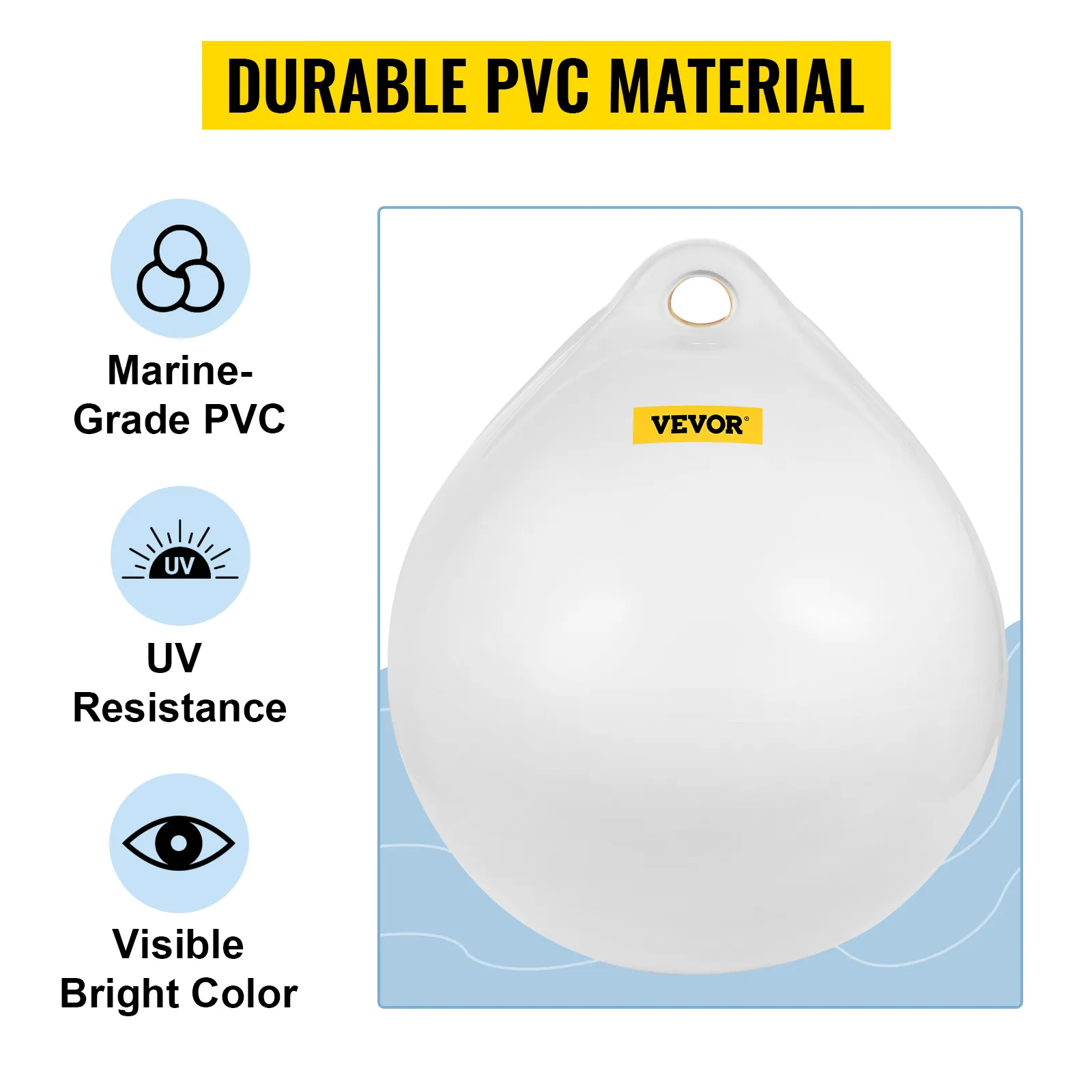 VEVOR boat buoy made from marine-grade pvc with uv resistance and visible bright color.