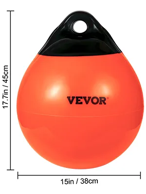 orange VEVOR boat buoy ball with black top, 17.7in/45cm height, 15in/38cm diameter.