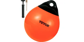 bright orange VEVOR boat buoy balls with black top, including an inflation pump and needle.