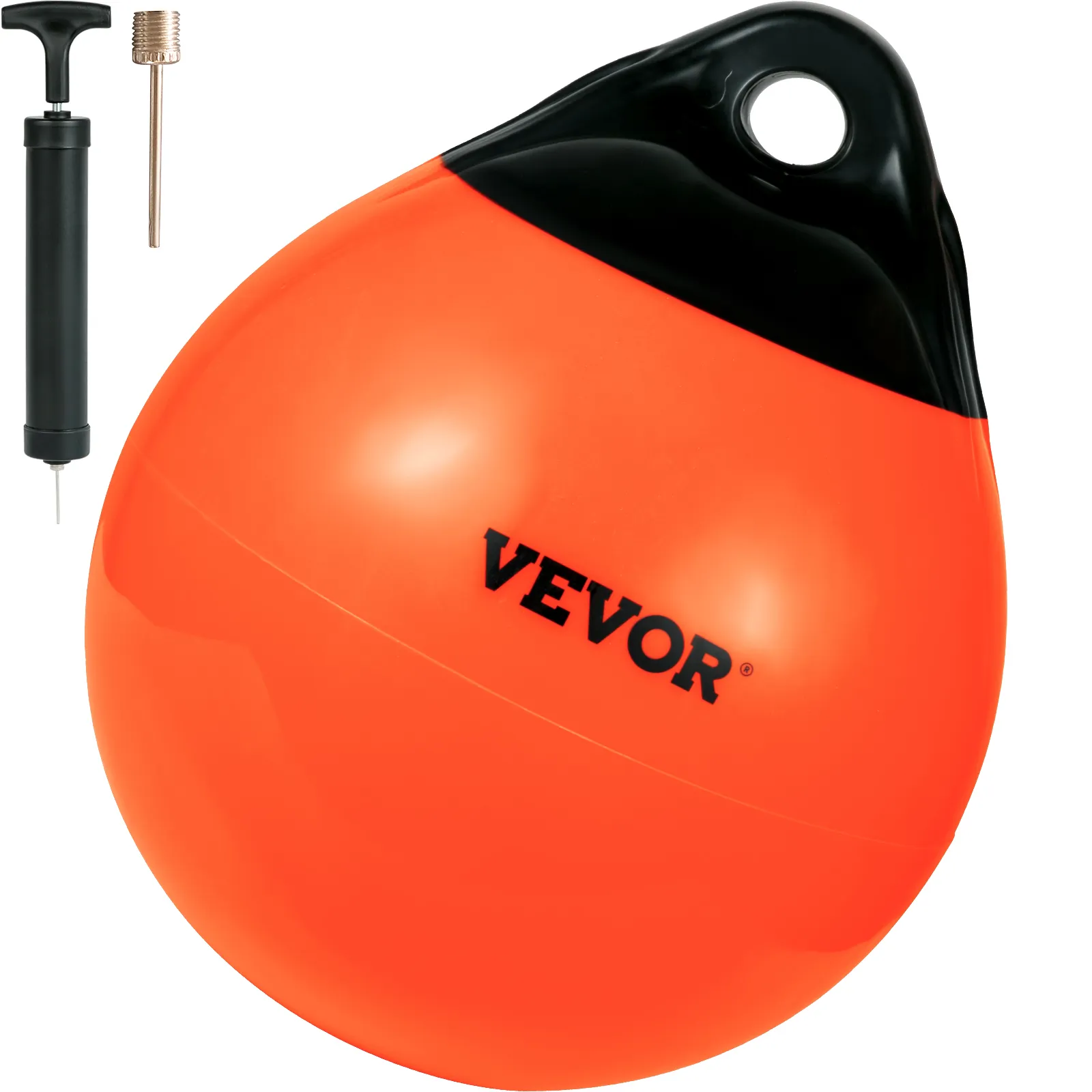 VEVOR boat buoy balls in bright orange with air pump and needle included for easy inflation.