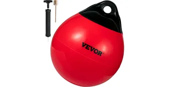 red VEVOR boat buoy balls with air pump and needle for marine docking aid.