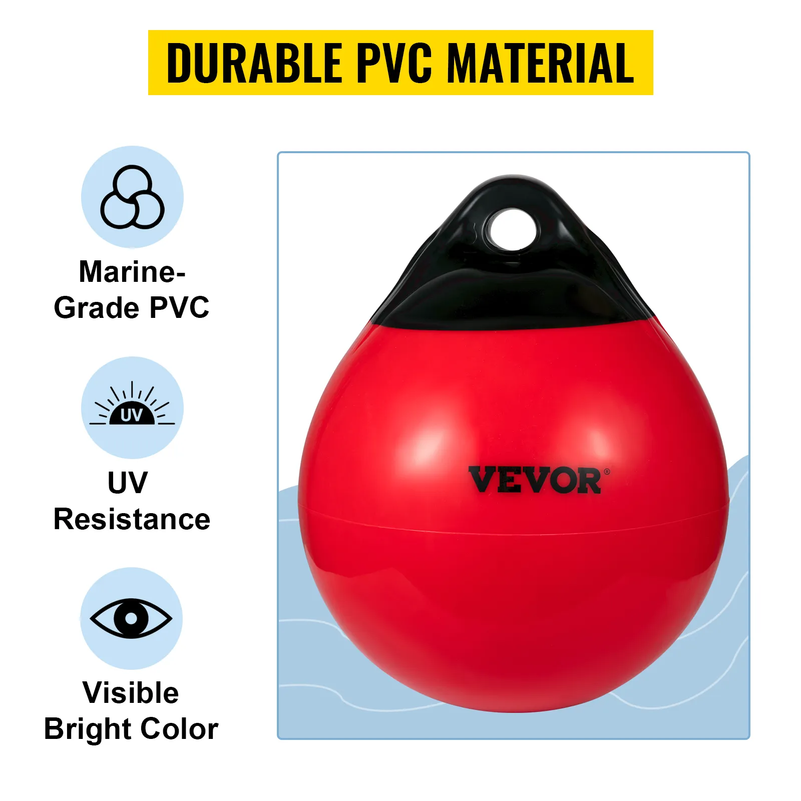VEVOR boat buoy balls, marine-grade pvc, uv resistance, bright red color, durable boat accessory.