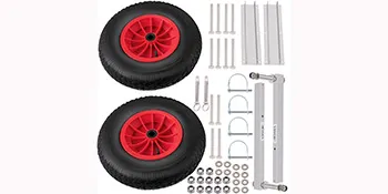 Kit de ruedas para botadura de barco VEVOR con ruedas rojas, herrajes de montaje y soportes.