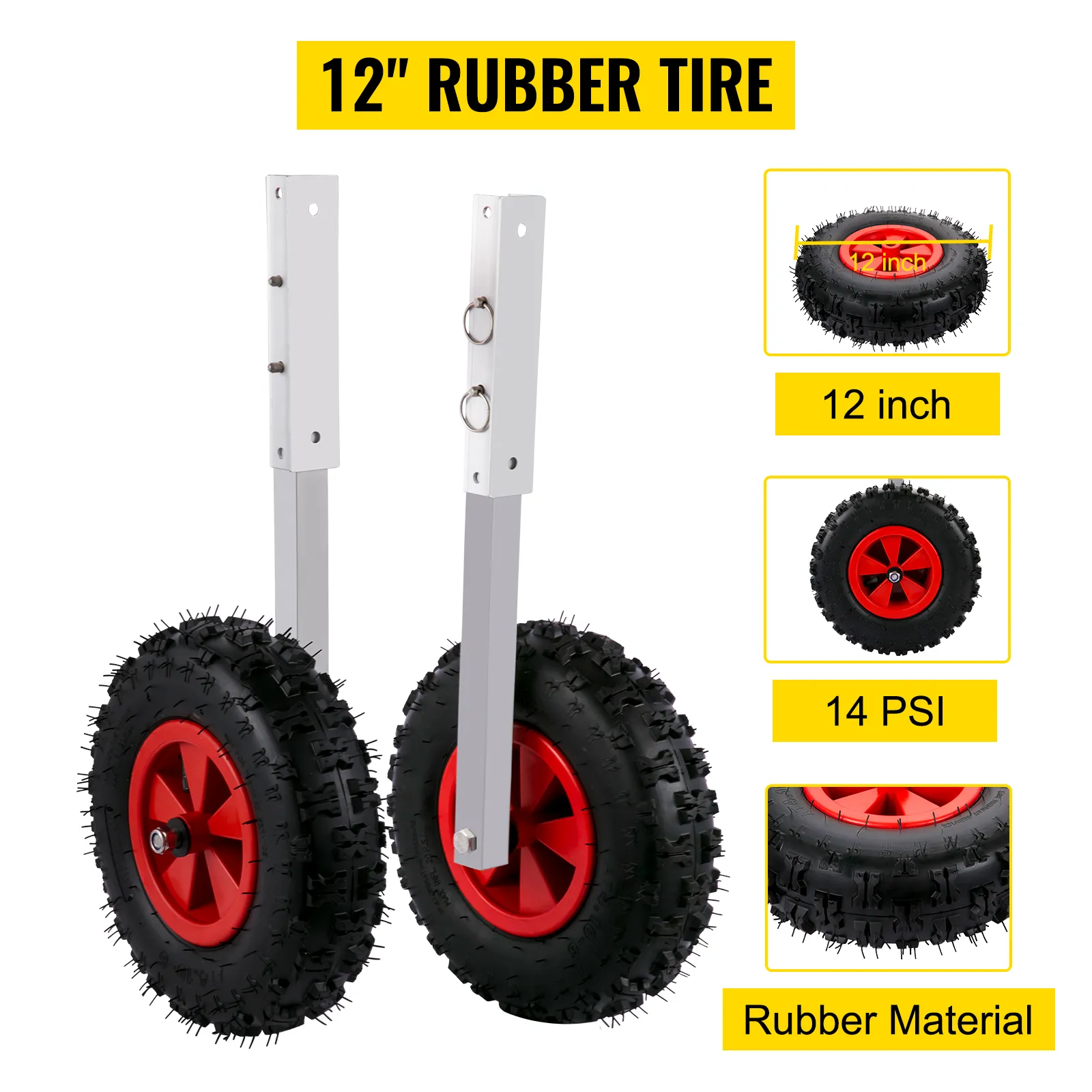 VEVOR-botenlanceerwielen met 12-inch rubberen banden en rode velgen, 14 psi.