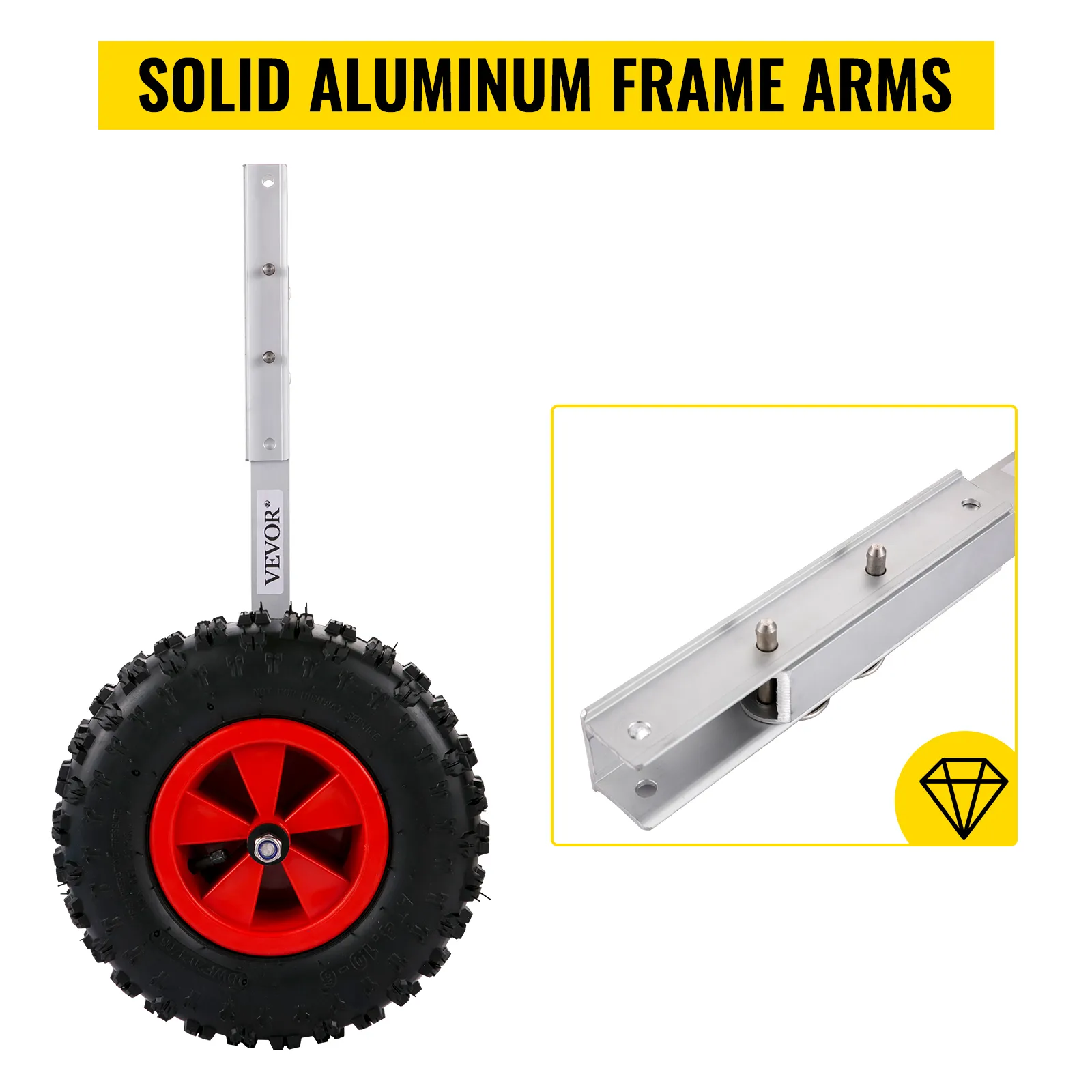 VEVOR bootlanceerwielen met stevige aluminium frame-armen en stevig rood wiel.