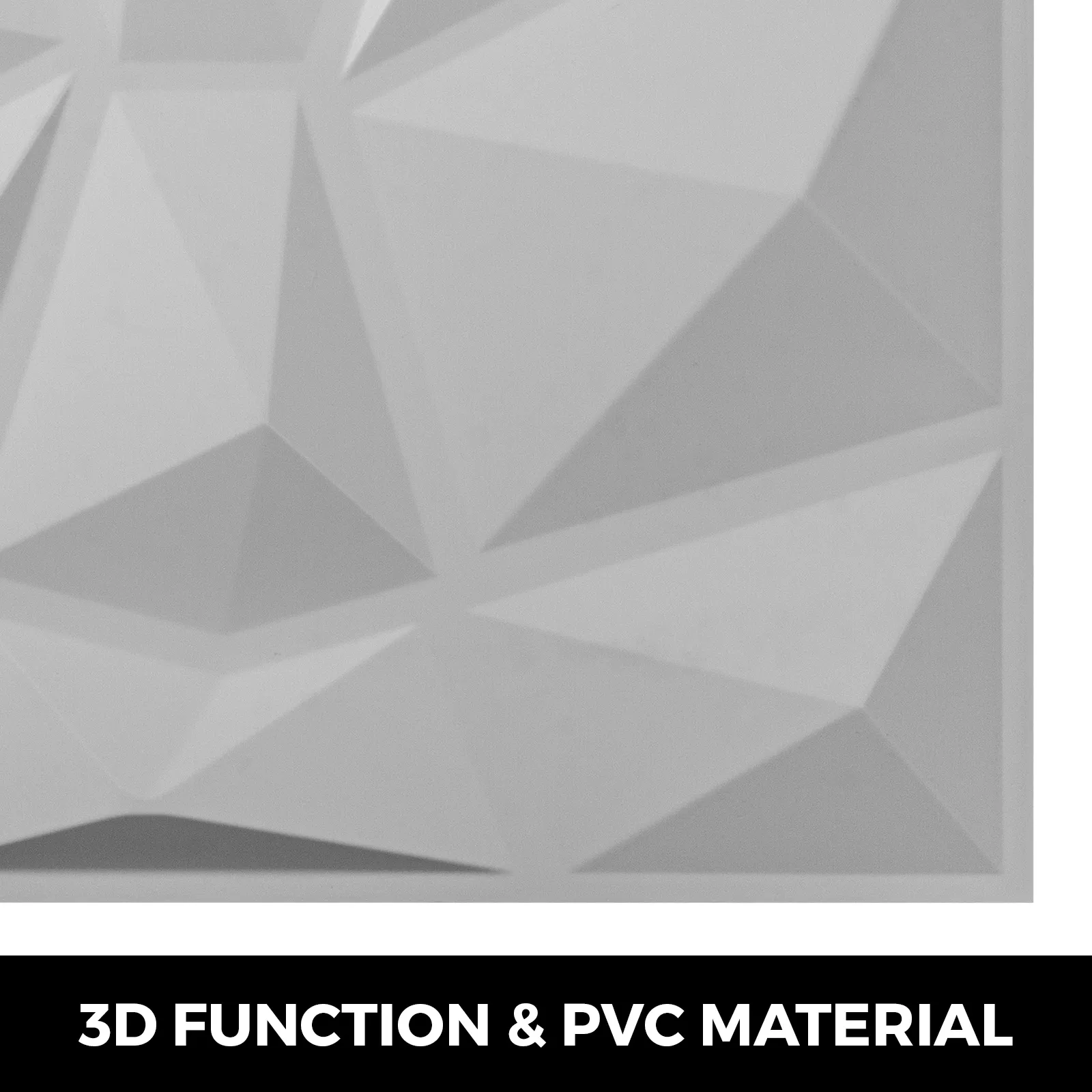 Paneles de pared geométricos VEVOR 3D con un diseño moderno y angular en material de PVC gris.