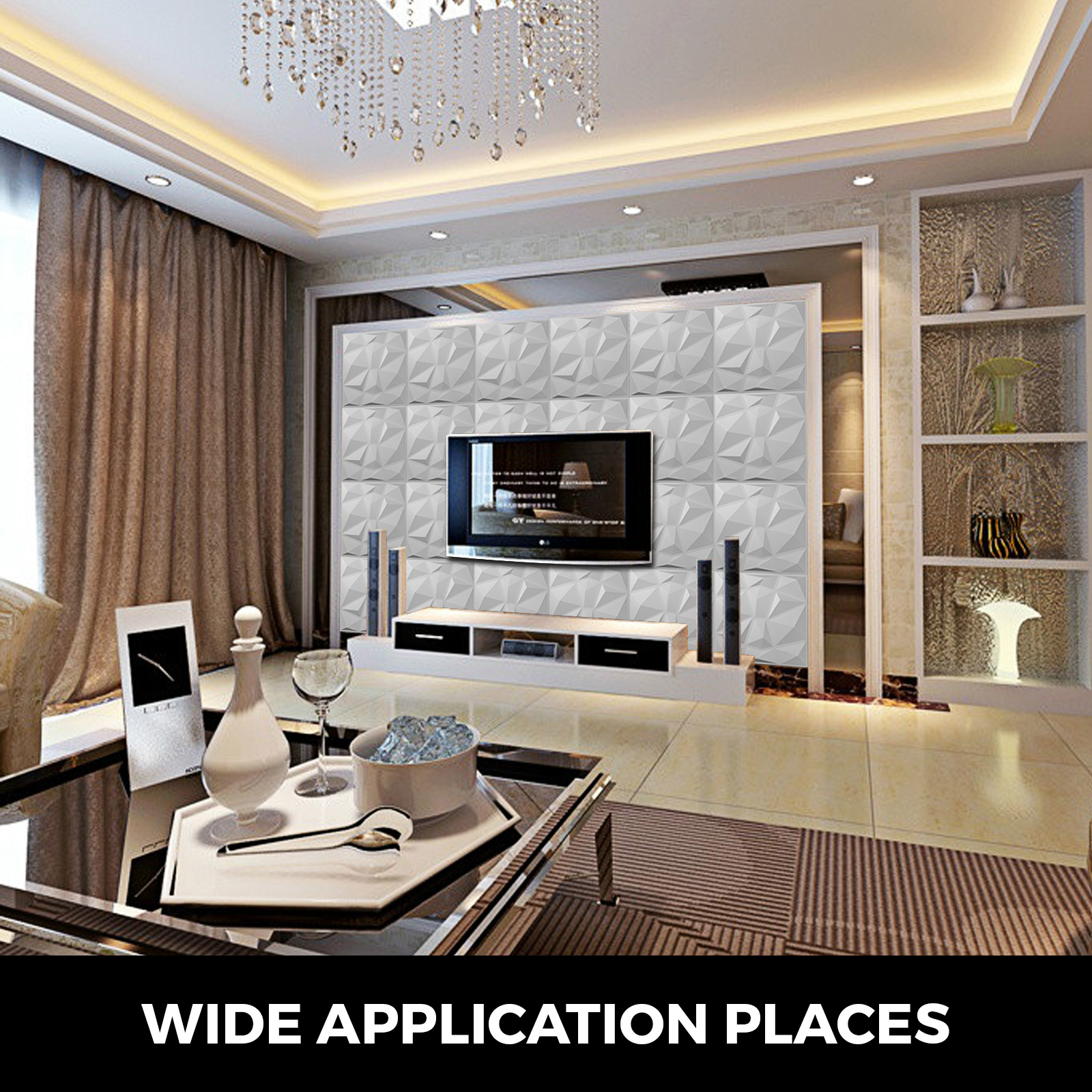 VEVOR 13 Pack 19.7x19.7Inches Diamond White 3D PVC Wave Panels for
