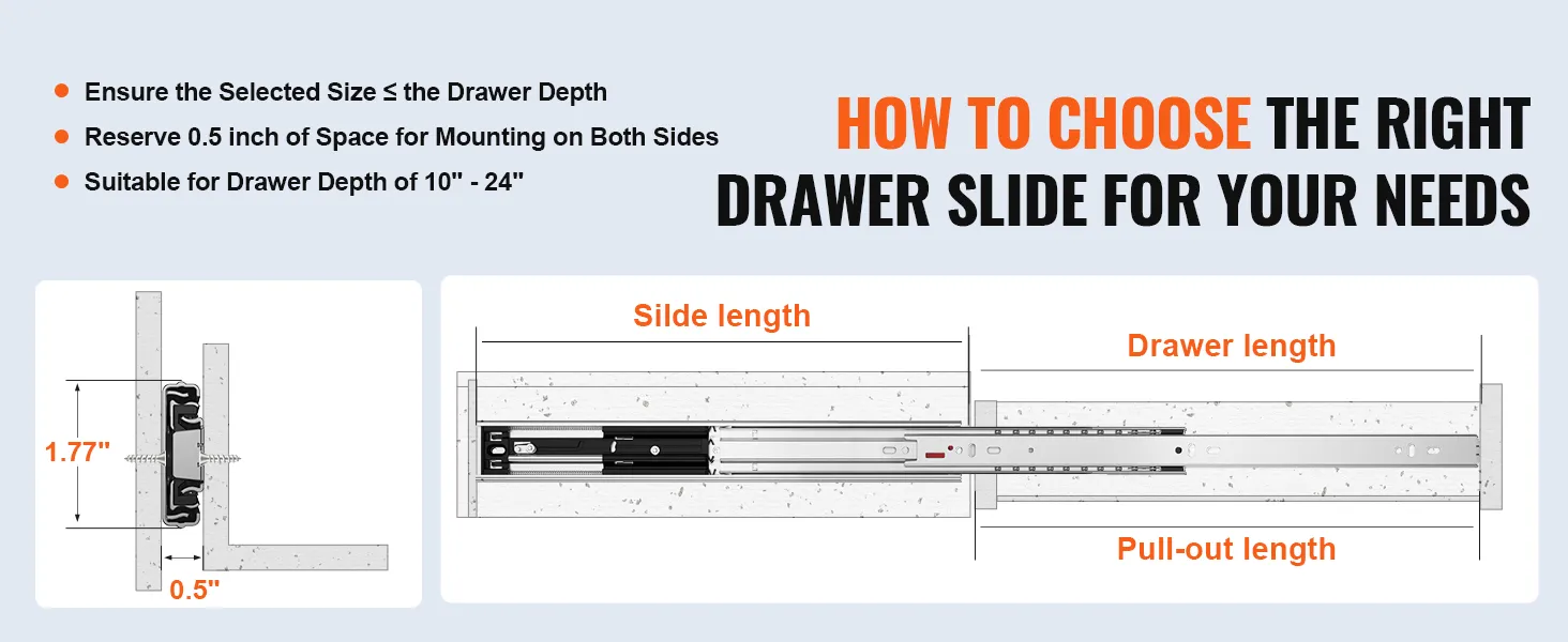 how to choose the right VEVOR drawer slides 22 inch, with sizing and mounting guidelines.