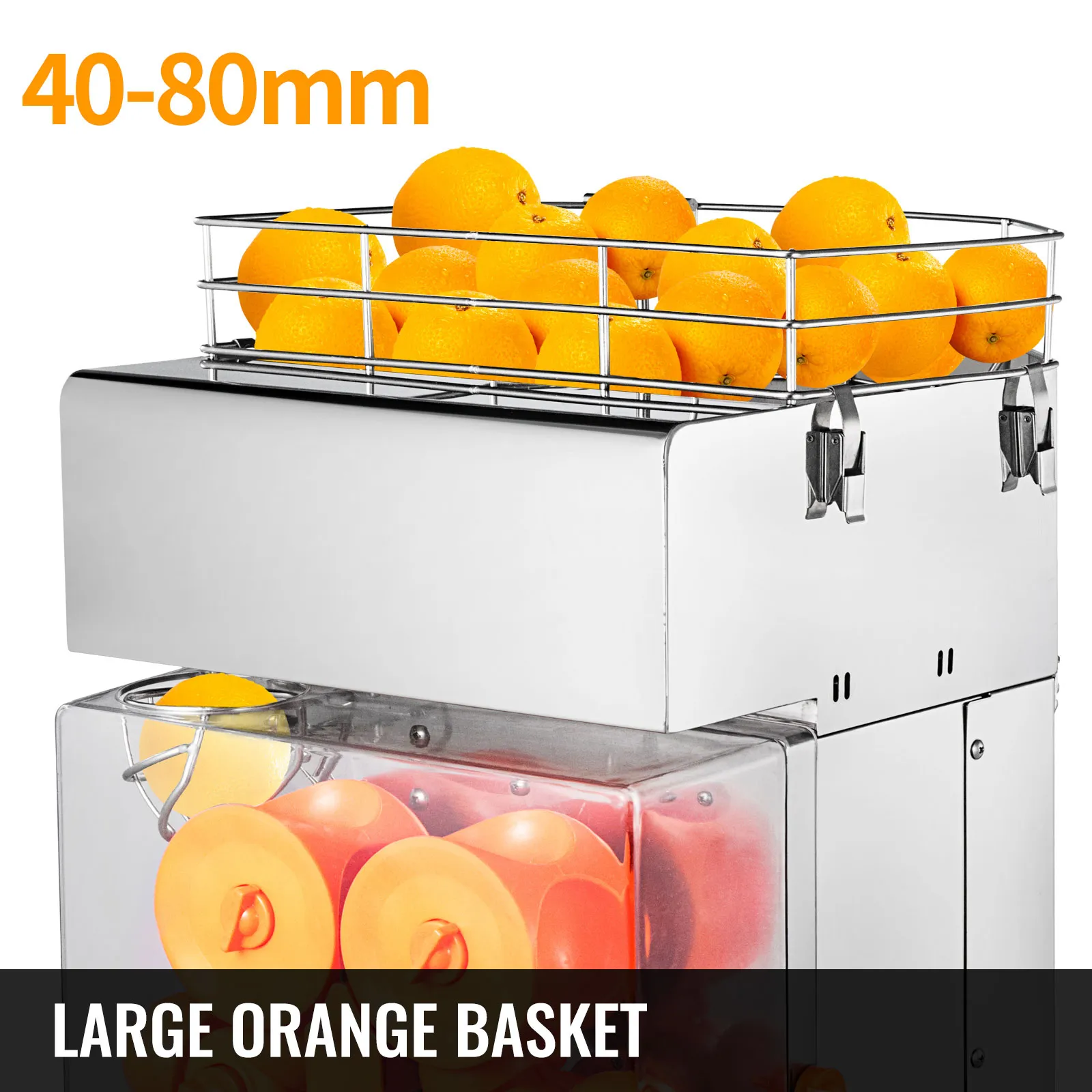Exprimidor comercial VEVOR con cesta grande para naranjas de 40-80 mm.