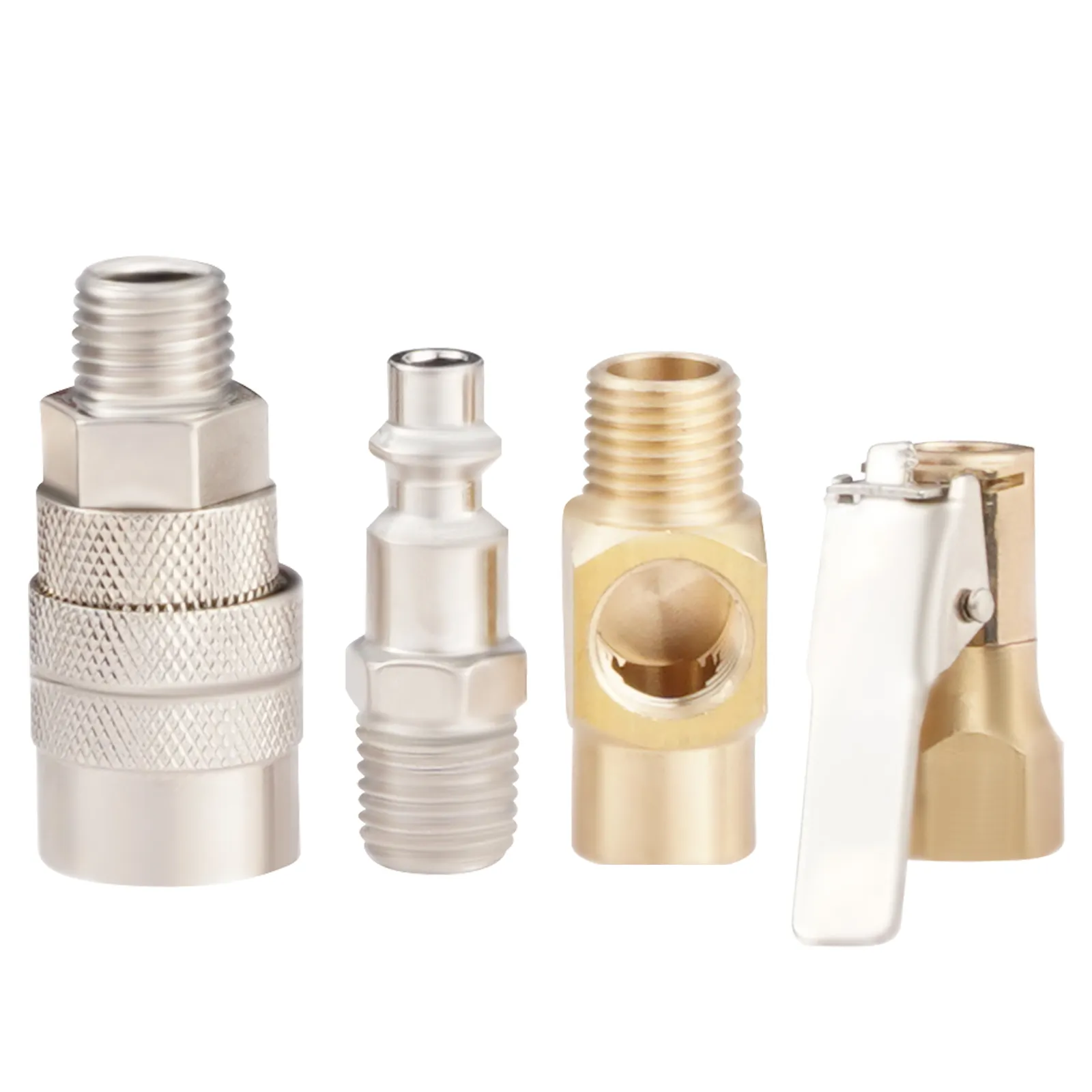 Kit di componenti per compressore d'aria di bordo VEVOR, inclusi connettori e raccordi in argento e ottone.