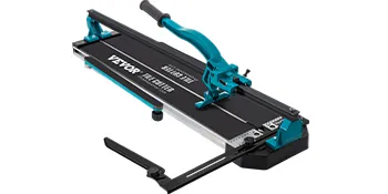 VEVOR tile cutter with turquoise handle and black cutting platform.