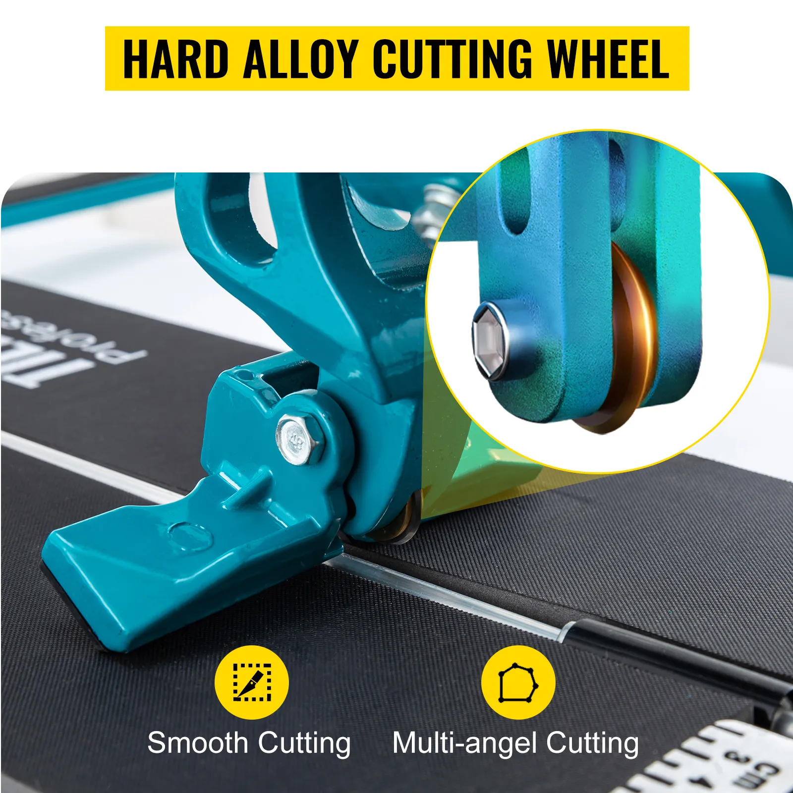 VEVOR tile cutter with hard alloy cutting wheel for smooth, multi-angle cutting.