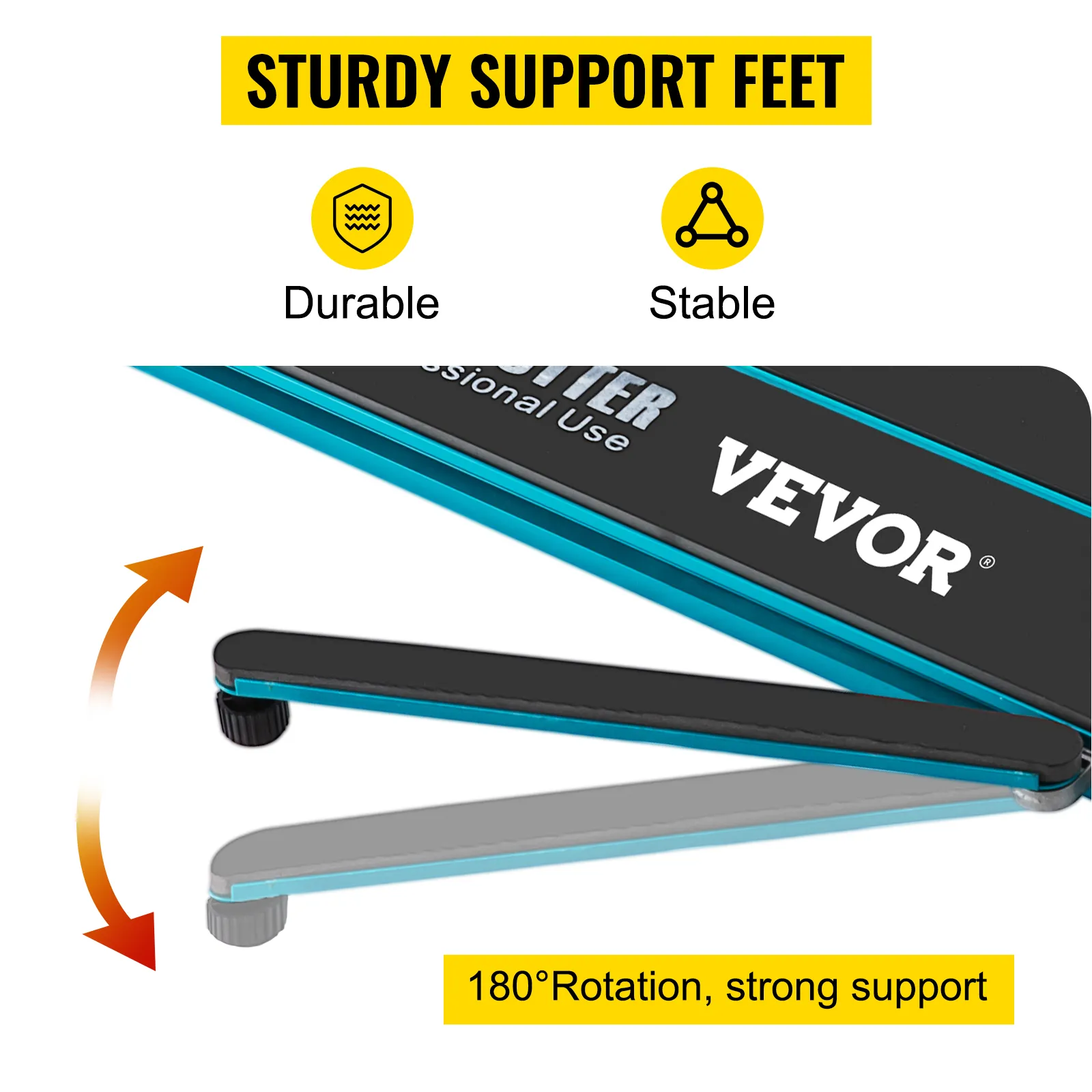 VEVOR tile cutter with sturdy, durable, and stable support feet. 180° rotation.