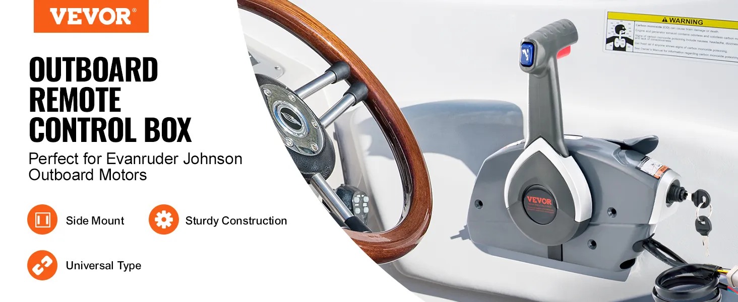 VEVOR boat throttle control for evanrude johnson outboard motors, side mount, sturdy construction.