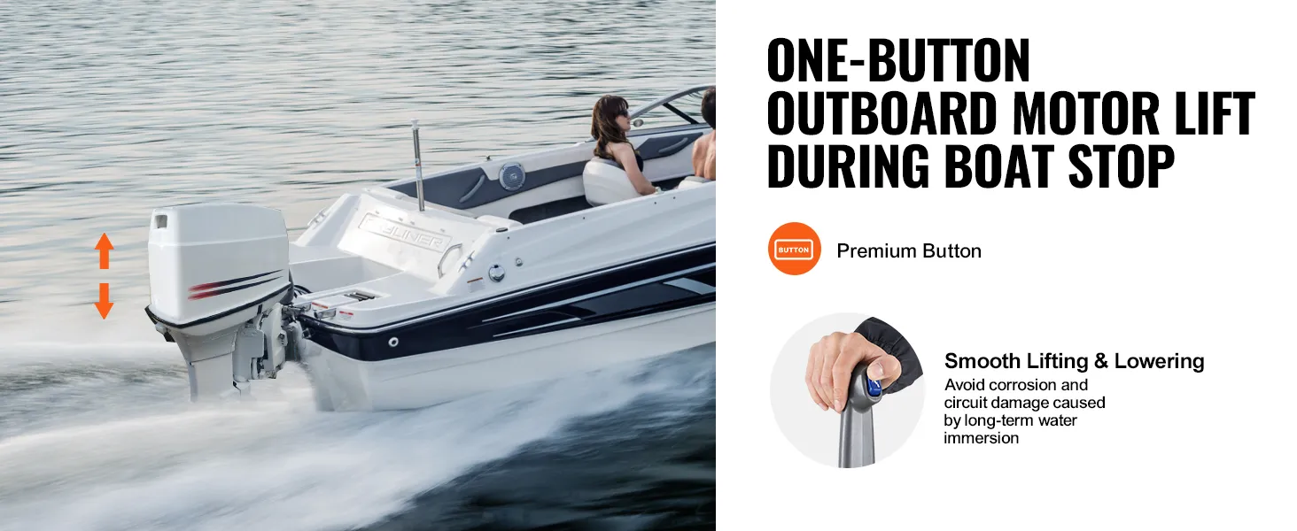 boaters using the VEVOR boat throttle control for easy outboard motor lift during a boat stop.