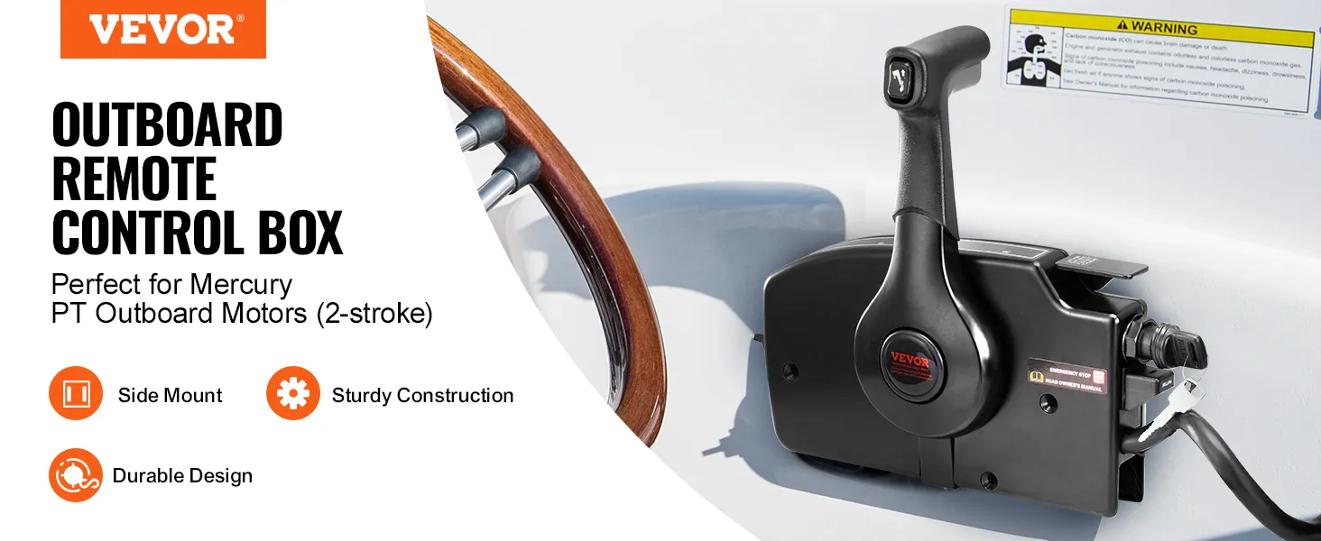 VEVOR boat throttle control showcasing side mount and durable design for mercury pt outboard motors.