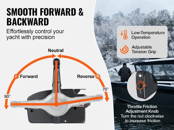smooth forward & backward control with VEVOR boat throttle control, low-temperature operation, friction adjustment.
