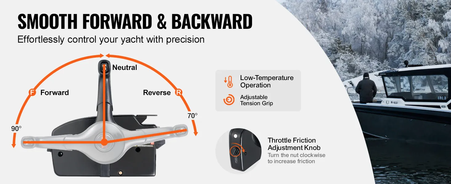 smooth forward & backward control with VEVOR boat throttle control, low-temperature operation, friction adjustment.