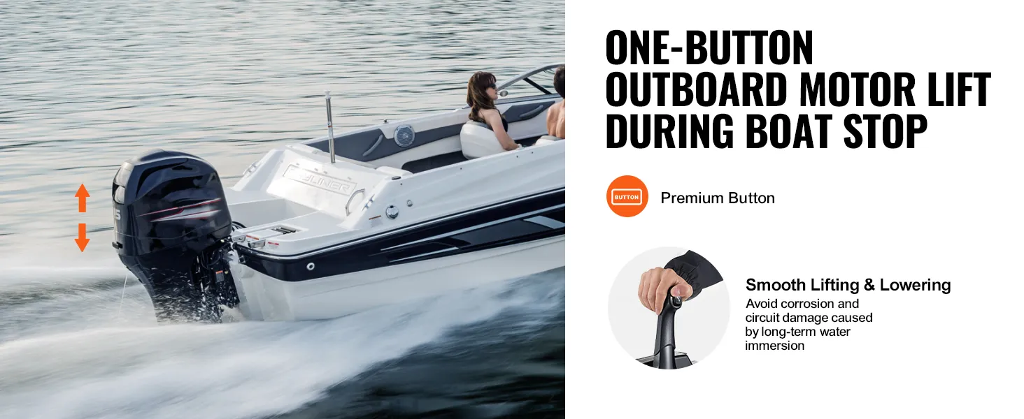 VEVOR boat throttle control enables one-button outboard motor lift, providing smooth lifting and lowering.