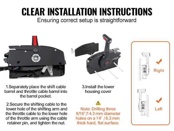 clear installation instructions for VEVOR boat throttle control, with step-by-step guide and diagrams.