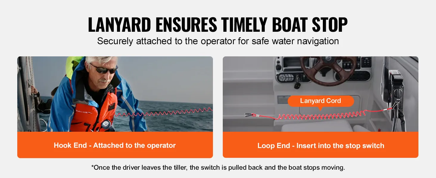 lanyard ensures timely boat stop with VEVOR boat throttle control, attached securely for safety.