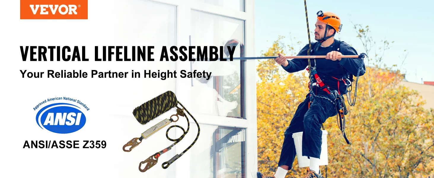 VEVOR vertical lifeline assembly for height safety, ansi/asse z359 certified.