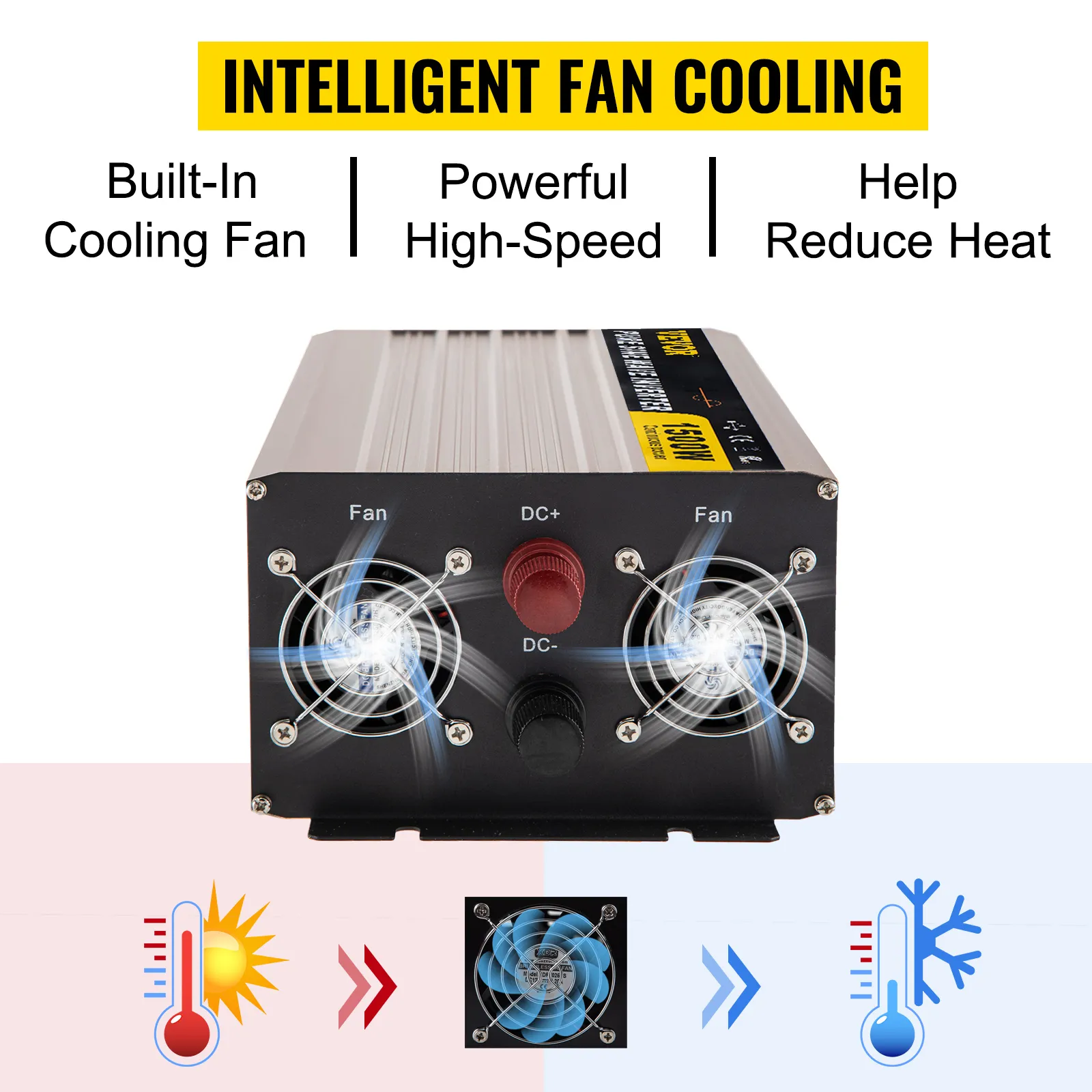 Inversor de onda sinusoidal pura VEVOR con ventiladores de refrigeración de alta velocidad incorporados.