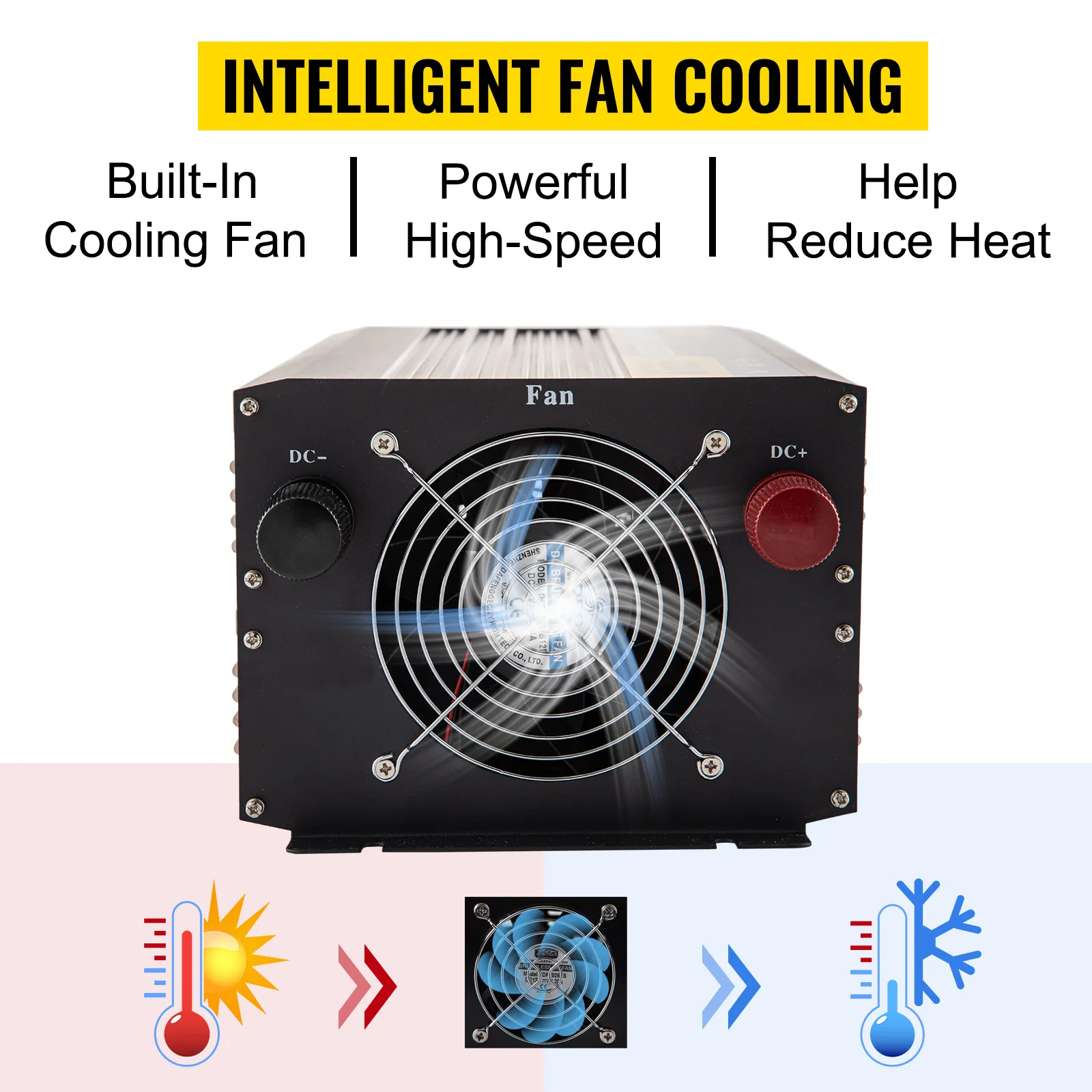 Inversor de onda sinusoidal pura VEVOR con ventilador de refrigeración incorporado y reducción de calor de alta velocidad.