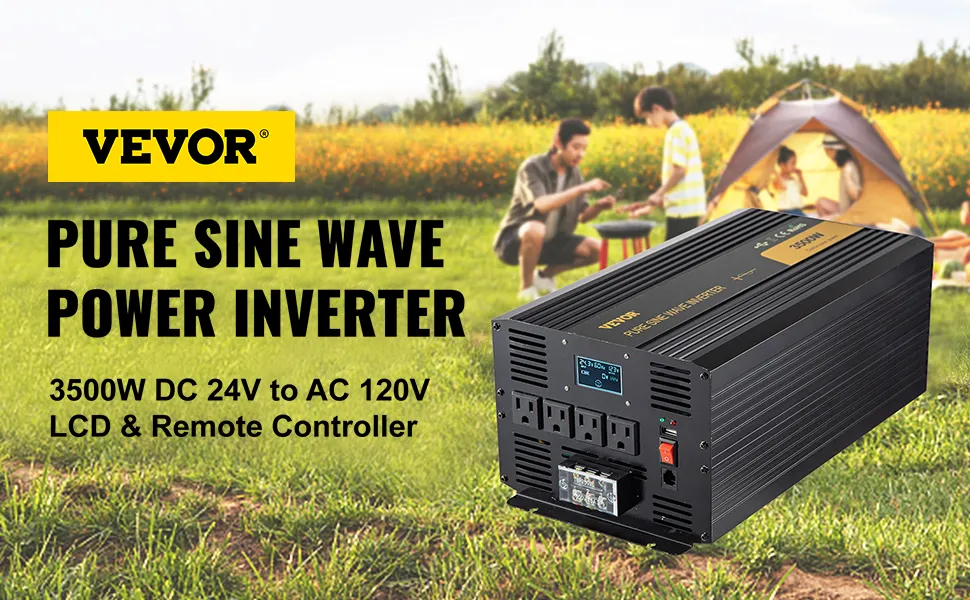 Inversor de onda sinusoidal pura VEVOR con 3500 W de CC 24 V a CA 120 V, LCD y control remoto.