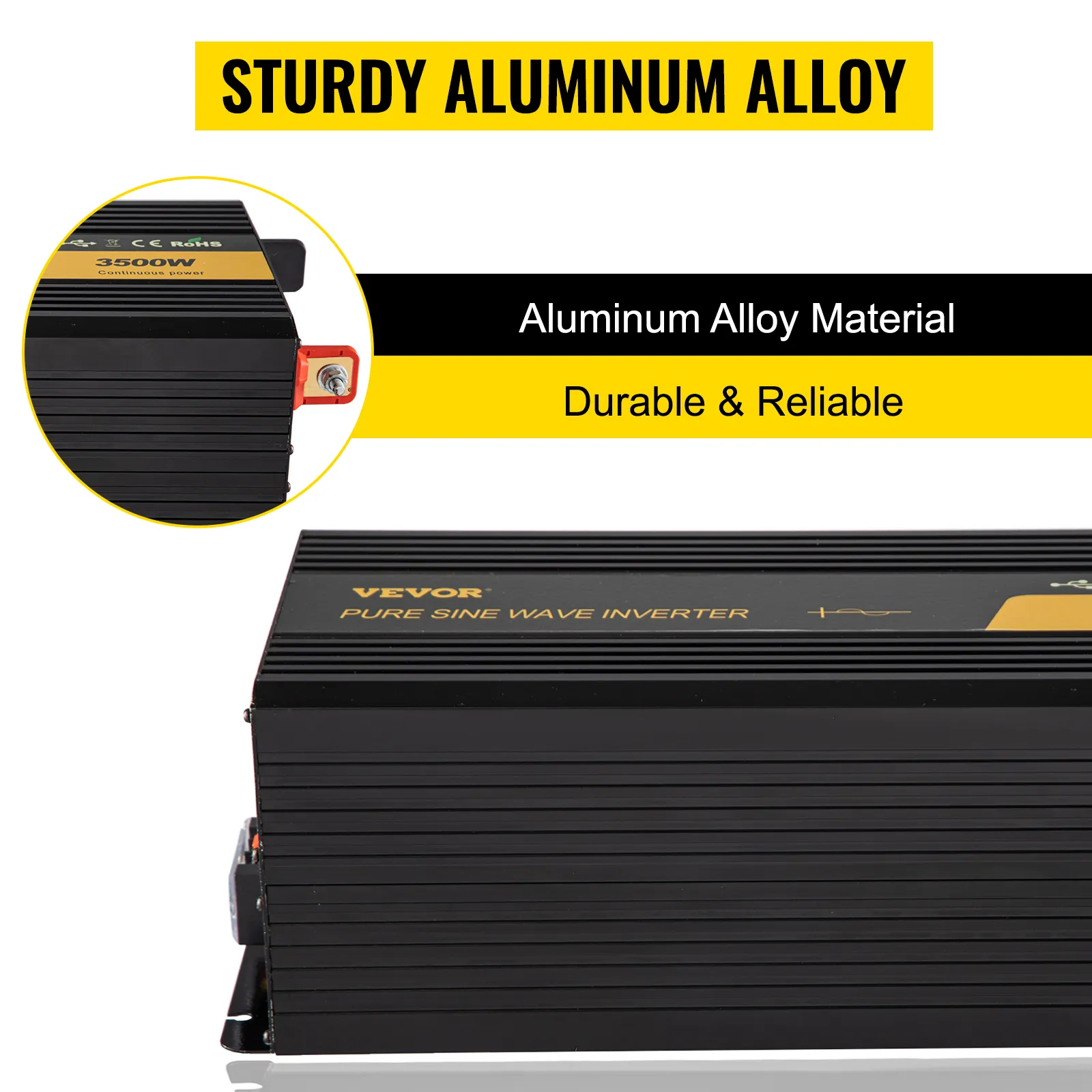 Inversor de onda sinusoidal pura VEVOR, aleación de aluminio resistente, duradero y confiable.
