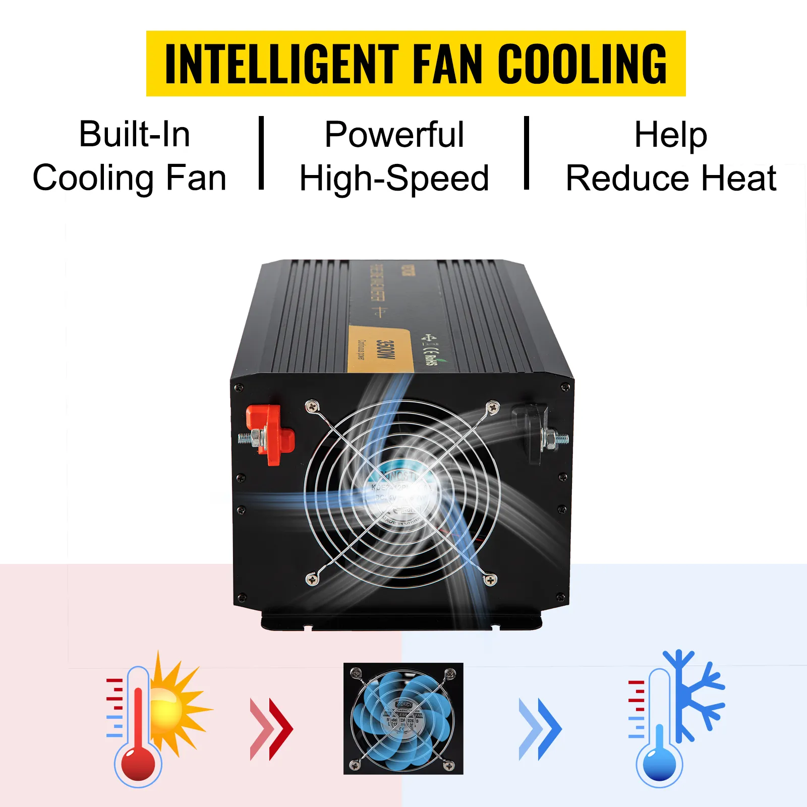 Inversor de onda sinusoidal pura VEVOR con ventilador de enfriamiento de alta velocidad incorporado para reducción de calor