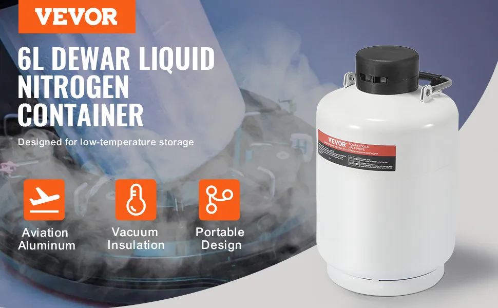 VEVOR liquid nitrogen tank 6l dewar container with vacuum insulation and aviation aluminum construction