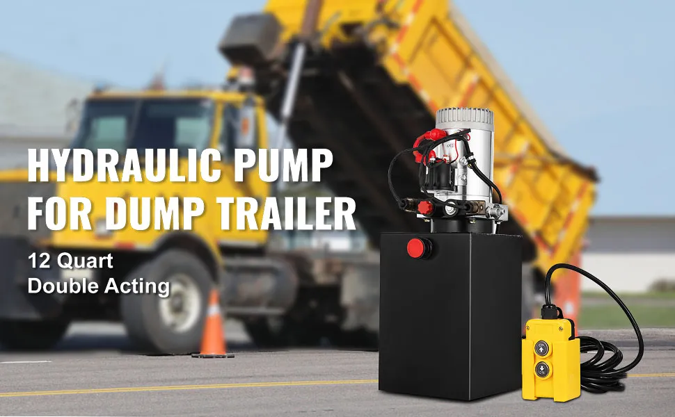 Bomba hidráulica VEVOR para remolque volquete con control remoto y capacidad de 12 cuartos.