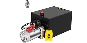 Bomba hidráulica VEVOR con tanque negro, motor, control colgante amarillo y conector.