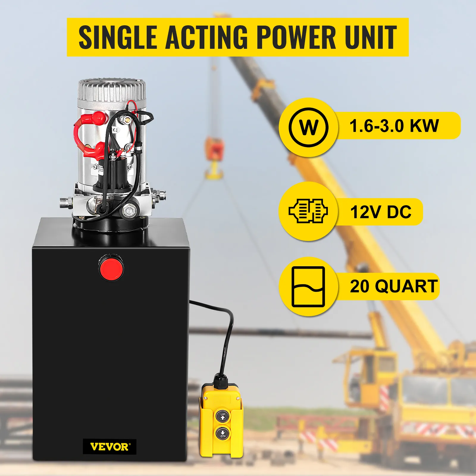 Bomba hidráulica VEVOR con 12 V CC, 1,6-3,0 kW, capacidad de 20 cuartos para unidad de potencia de simple efecto.