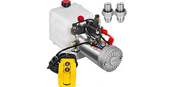 VEVOR hydraulic pump with electric control unit, fluid tank, and fittings.