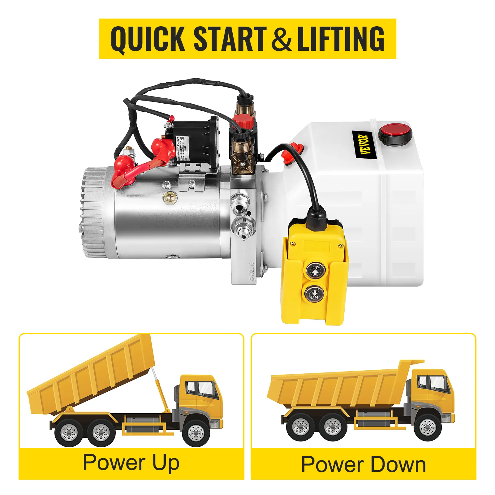 VEVOR hydraulic pump for quick start and lifting with power up and down control.