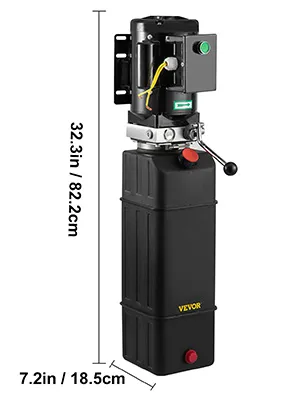 Bomba hidráulica VEVOR con dimensiones 32,3 x 7,2 pulgadas.
