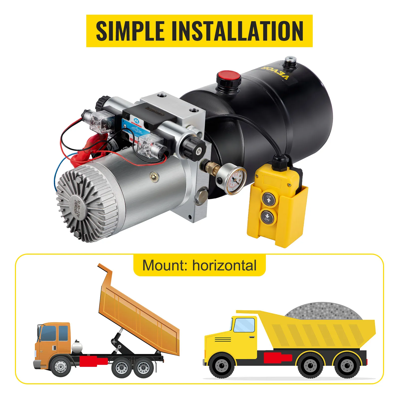 Unidad de potencia hidráulica VEVOR de sencilla instalación y montaje horizontal para camiones.