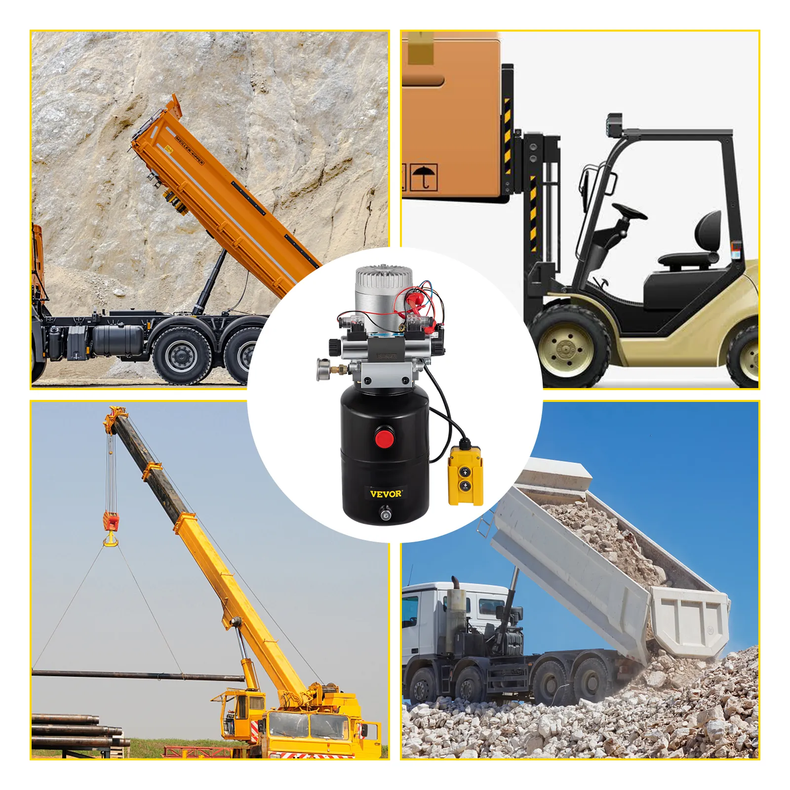 La unidad de potencia hidráulica VEVOR es fundamental para vehículos y maquinaria de construcción en diversas operaciones.