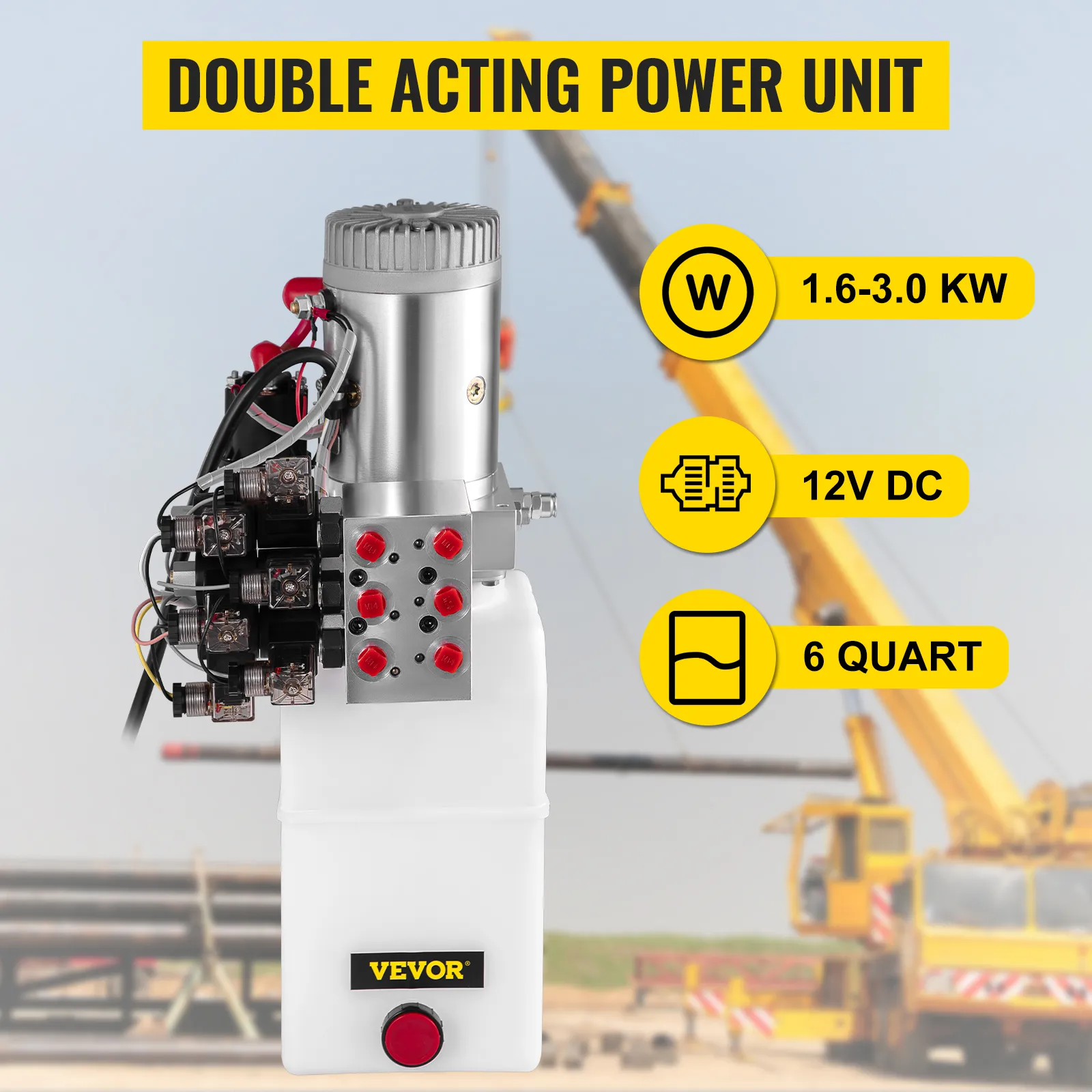 Bomba de remolque de volteo hidráulico VEVOR con 1,6-3,0 kW, 12 V CC, capacidad de 6 cuartos.