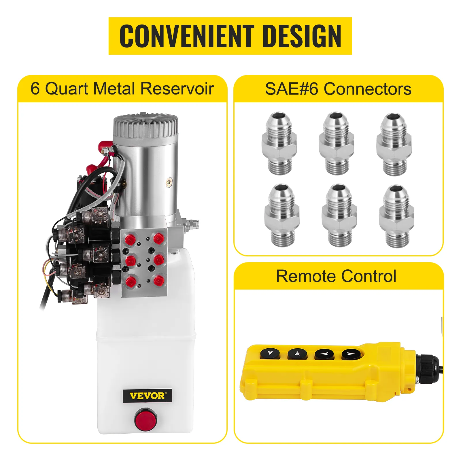 Bomba de remolque de descarga hidráulica VEVOR con depósito de 6 cuartos, conectores y control remoto.