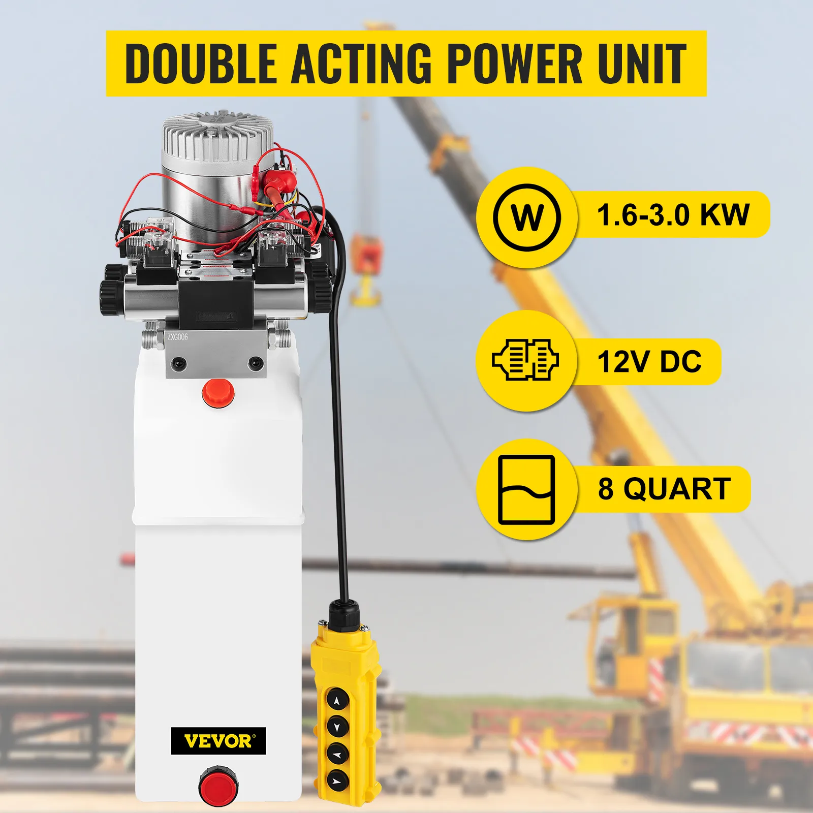 VEVOR hydraulic power pack, double acting, 1.6-3.0 kw, 12v dc, 8 quart.